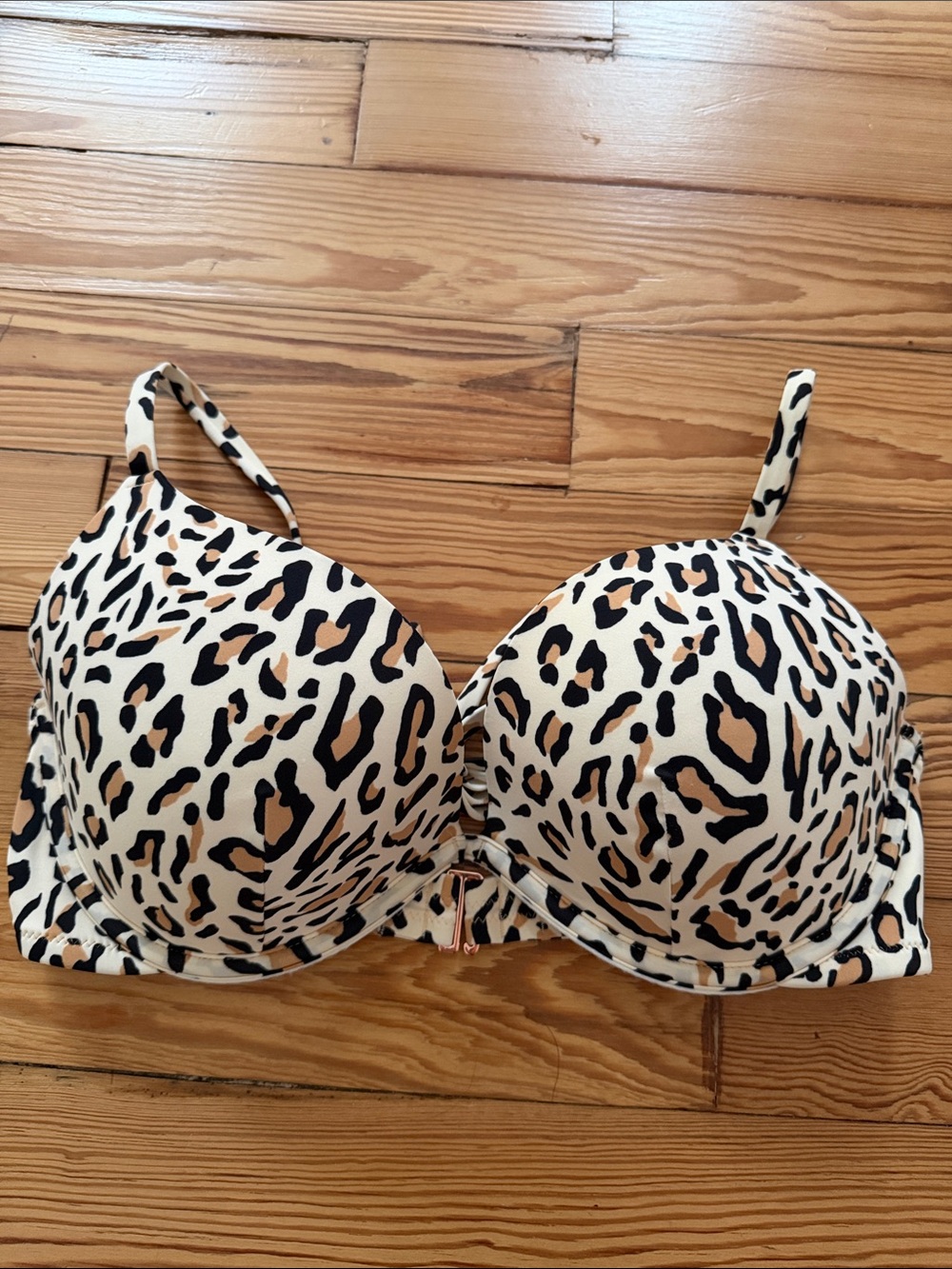 Shade & Shore Leopard Print Push-Up Bikini Top in Cream, Tan & Black